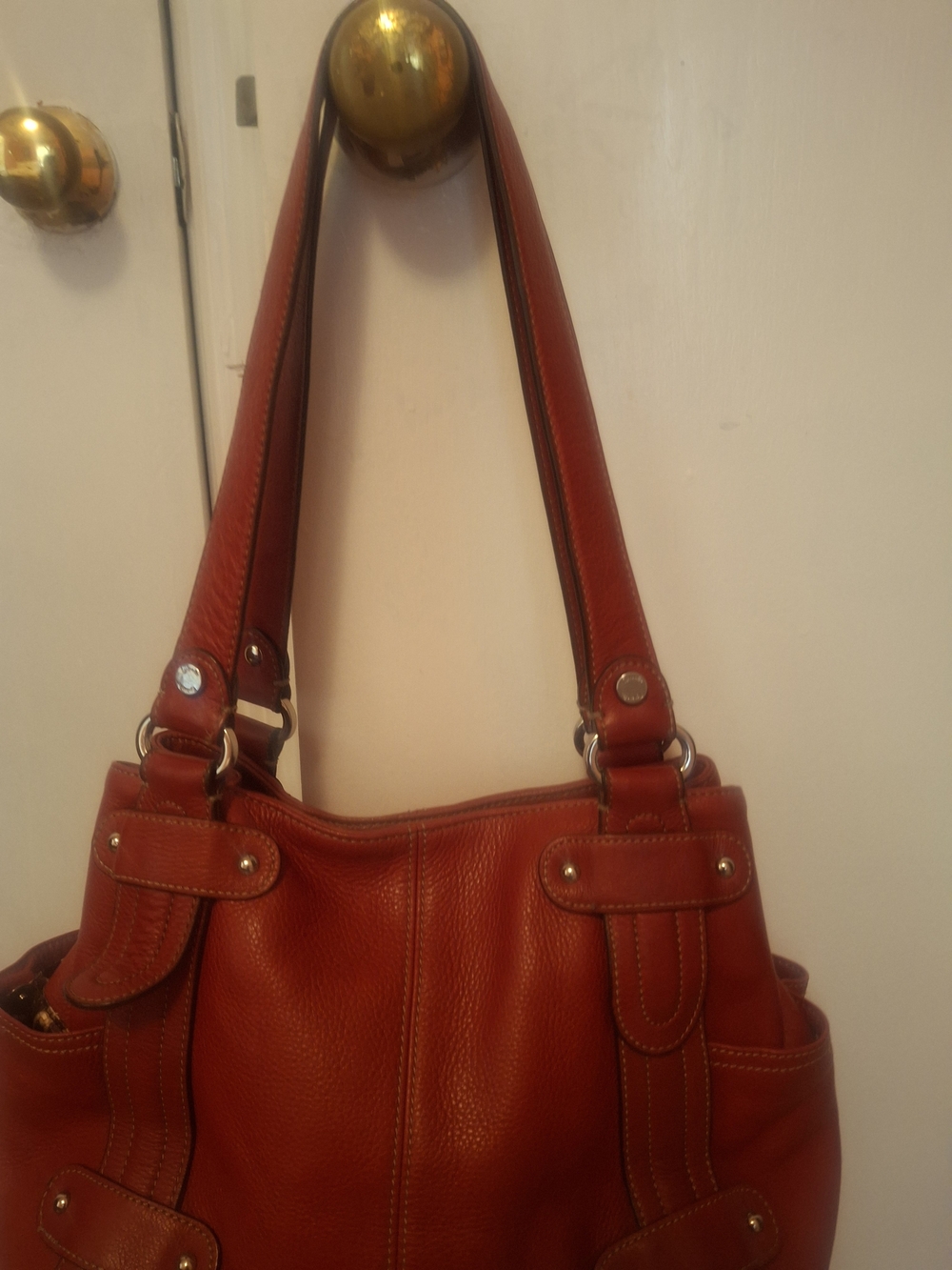 Highly Sought After Tignanello Red Perfect 10 Silver Toned Studded Bag - Picture 3 of 5